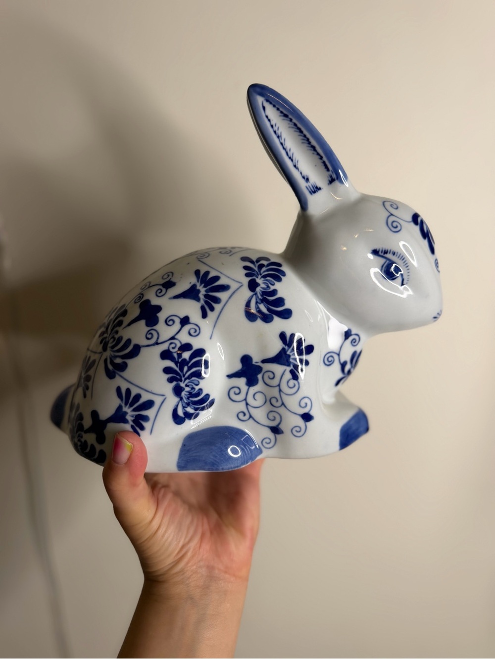 Blue and White Ceramic Bunny Figurine - Decorative Home Art